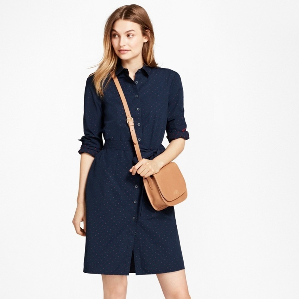 Brooks Brothers DobbyDot Cotton Shirt Dress Size 0